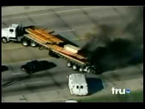 Best Police Chase Ever - Burning Transport Truck, Trucker gets shot