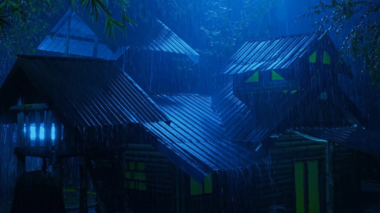 Rain on Tin Roof at Night | Heavy Rain Sounds for Sleep & Stress Relief | Rain Ambience