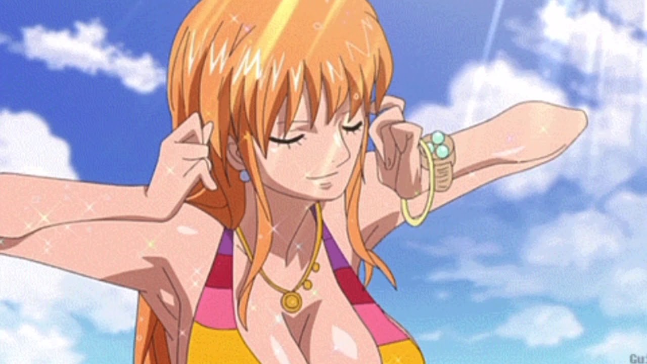 Anime girl, nami one piece, mega milk, oppai heavy.