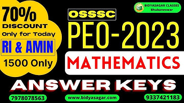 OSSSC PEO 2023 Mathematics Paper Answer Key #bidyasagarclasses#ossscpeoclass#ossscpeorecruitment2023