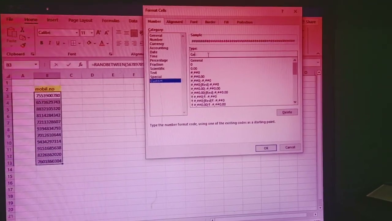 how to add +91 on mobiñe no in excel