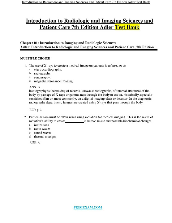 Test bank for introduction to radiologic and imaging sciences and