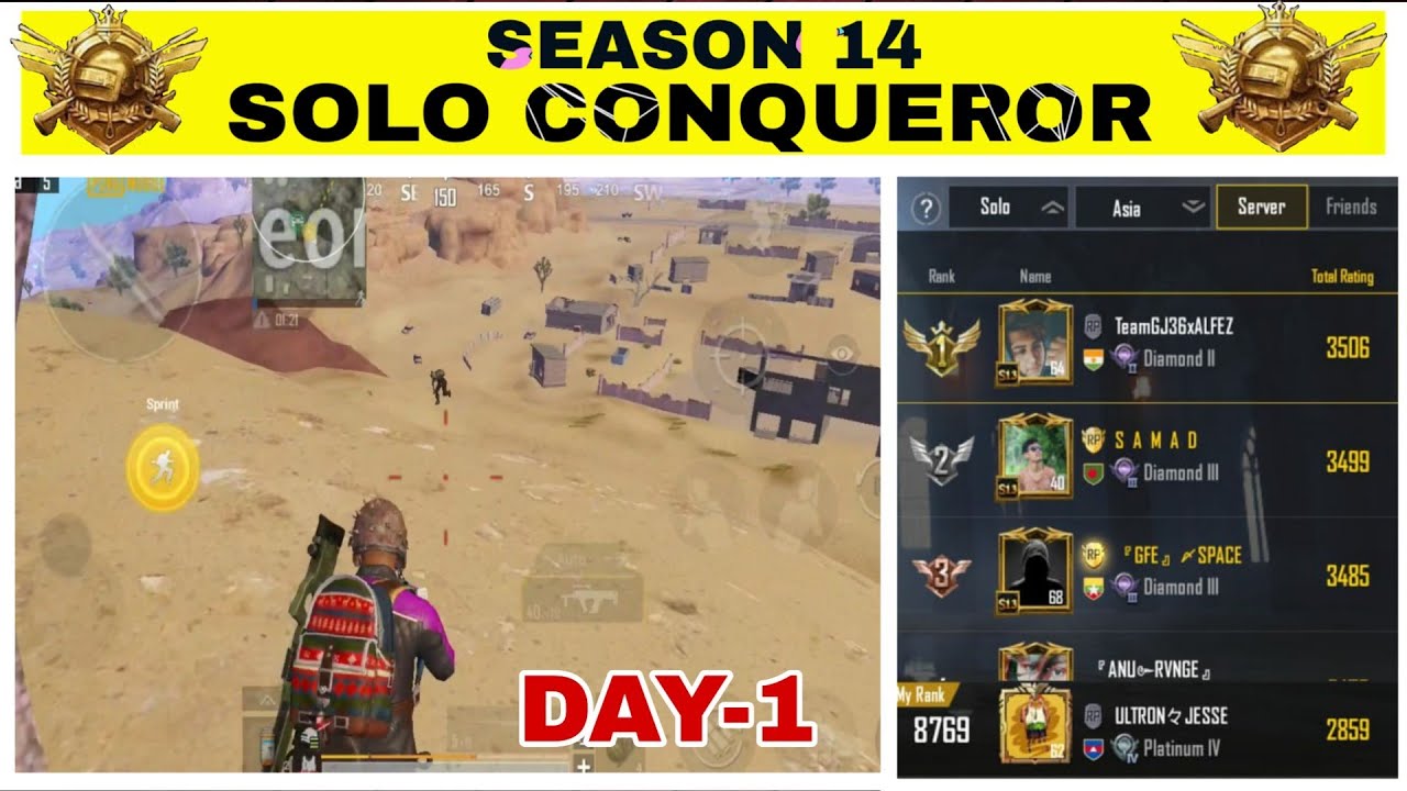 SEASON 14 SOLO CONQUEROR RANK  PUSH || UZI VS GROZA 🔥 || SOLO CONQUEROR LOBBY GAMEPLAY || DAY-1
