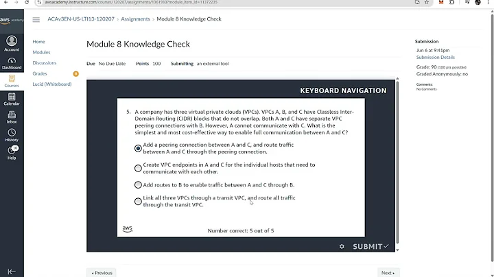 Module 8 Knowledge Check | Connecting Networks | AWS Academy Cloud Architecting [109663]