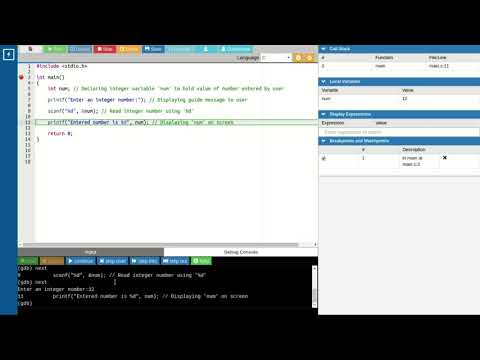 Walk-through of program to Print an Integer entered by user
