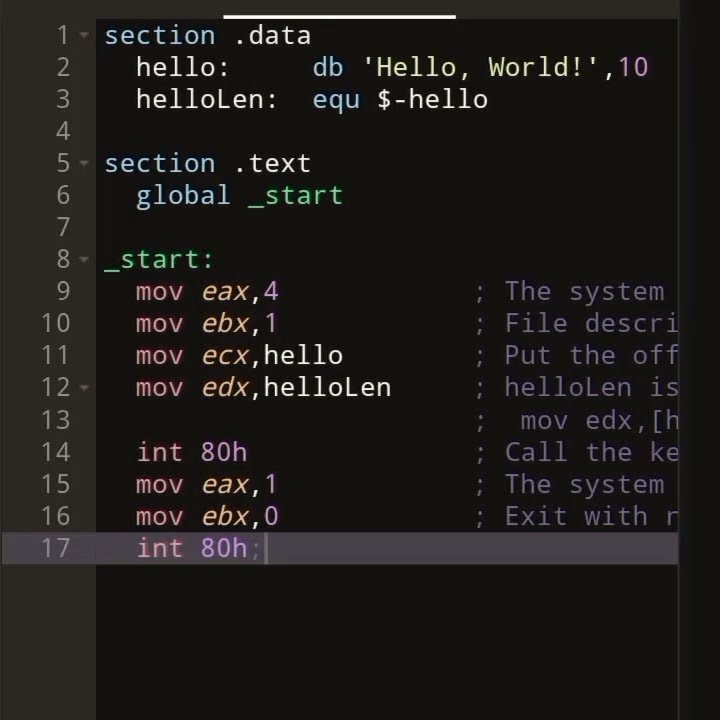 Hello world in assembly programming code assembly music shorts 