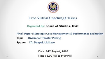 Final: Paper 5 Strategic Cost Management & Performance Evaluation: Evening session- 14.08.2020