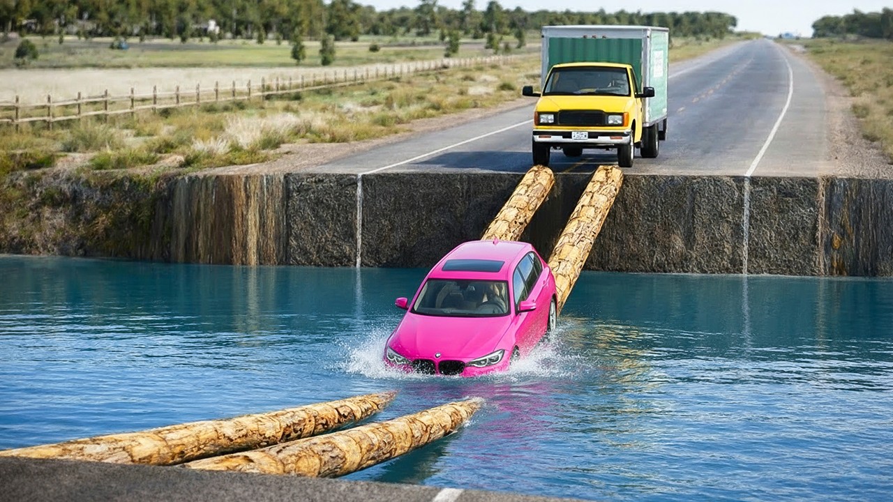 Cars vs Impossible Log Bridge Challenge #3 in BeamNG Drive!