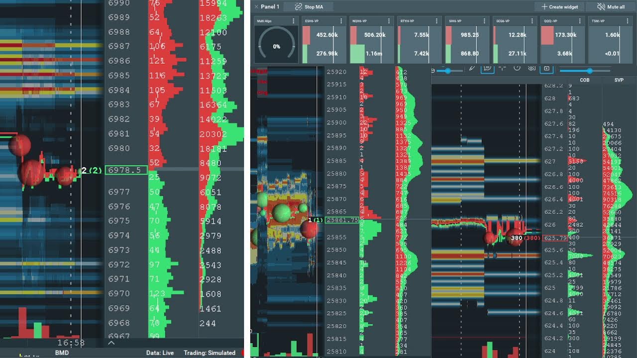 Bookmap Live ES NQ QQQ  with Volume Pressure