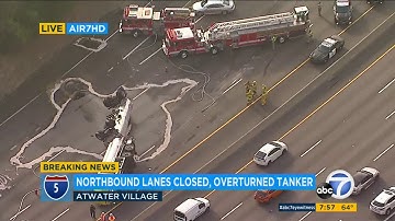 5 Freeway crash : Overturned tanker shuts down NB lanes in Atwater Village, snarls traffic | ABC7