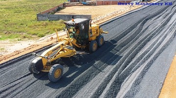Skill Operator Motor Grader KOMATSU Mix Gravel With Water And Grading | Road Roller Compaction