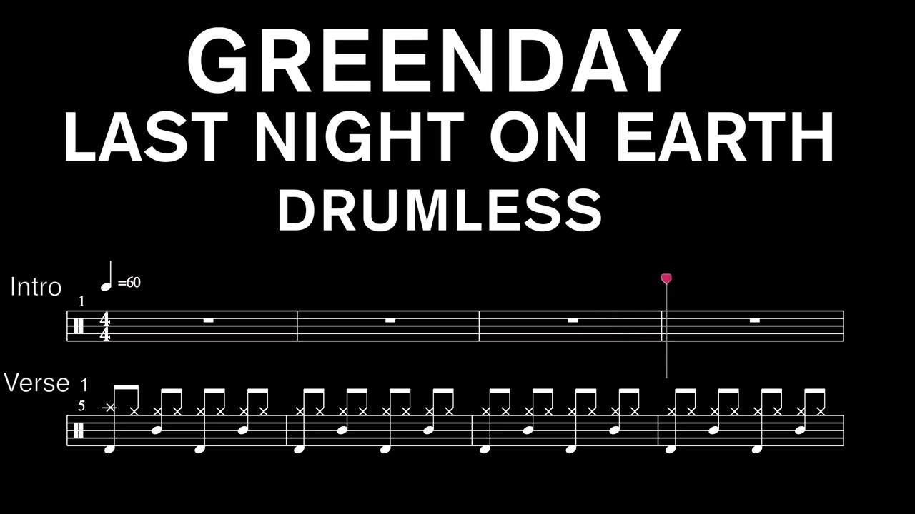 Greenday - Last Night On Earth - Drumless (with scrolling drum sheet)