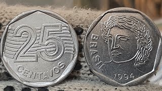 SORTUDO VOCÊ TEM ESSA MOEDA VALIOSA? 25 CENTAVOS ANO 1994 COM A DATA MARCADA VALOR 20, A 30, REAIS 