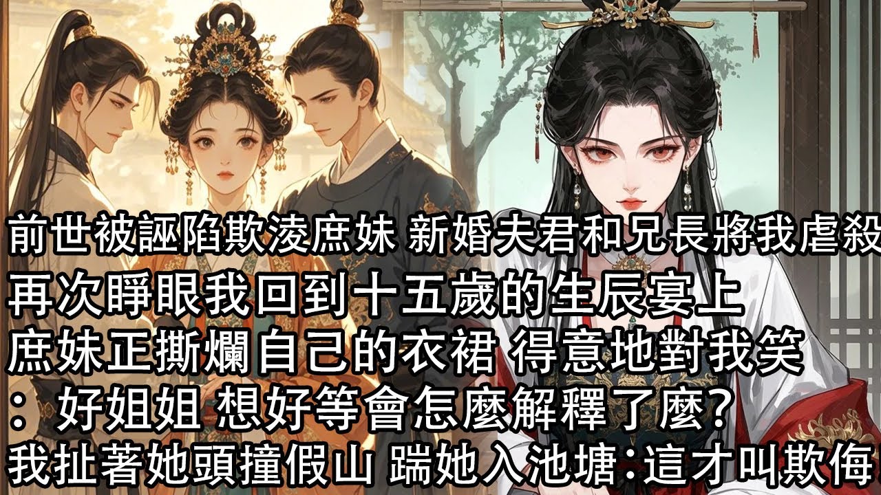 【一口氣看完】前世被誣陷欺淩庶妹 新婚夫君和兄長將我虐殺，再次睜眼我回到十五歲的生辰宴上，庶妹正撕爛自己的衣裙 得意地對我笑：好姐姐 想好等會怎麼解釋了麼？我扯著她頭撞假山 踹她入池塘：這才叫欺侮！