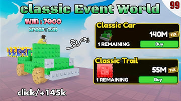 Klassieke Evenementenwereld || Klassieke Auto - Klassieke Huisdier & Race Clicker Roblox #99