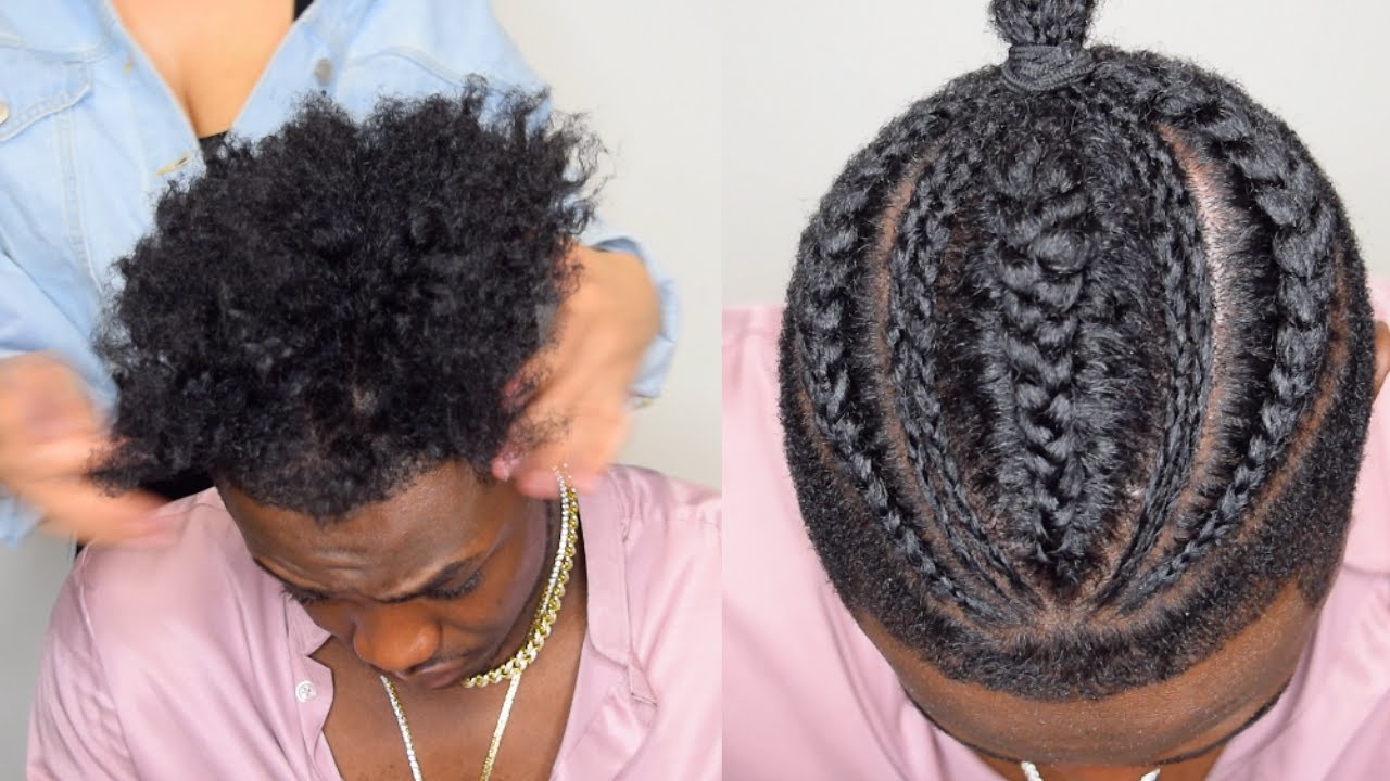Quick Cornrow Hairstyle for Black Men on High Top Fade 