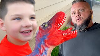 Dinosaur Scavenger Hunt Backyard Adventure! Caleb & Dad Search for Lost Dinosaurs for Mystery Prize!