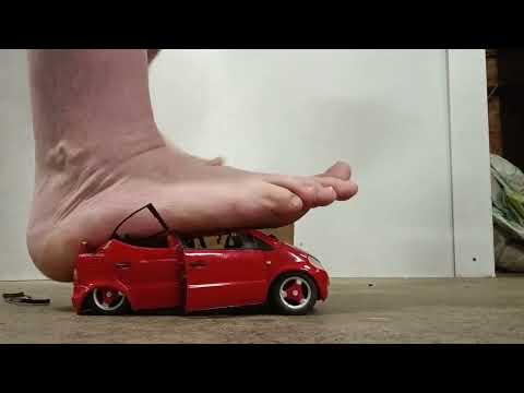 Barefeet toy car crush