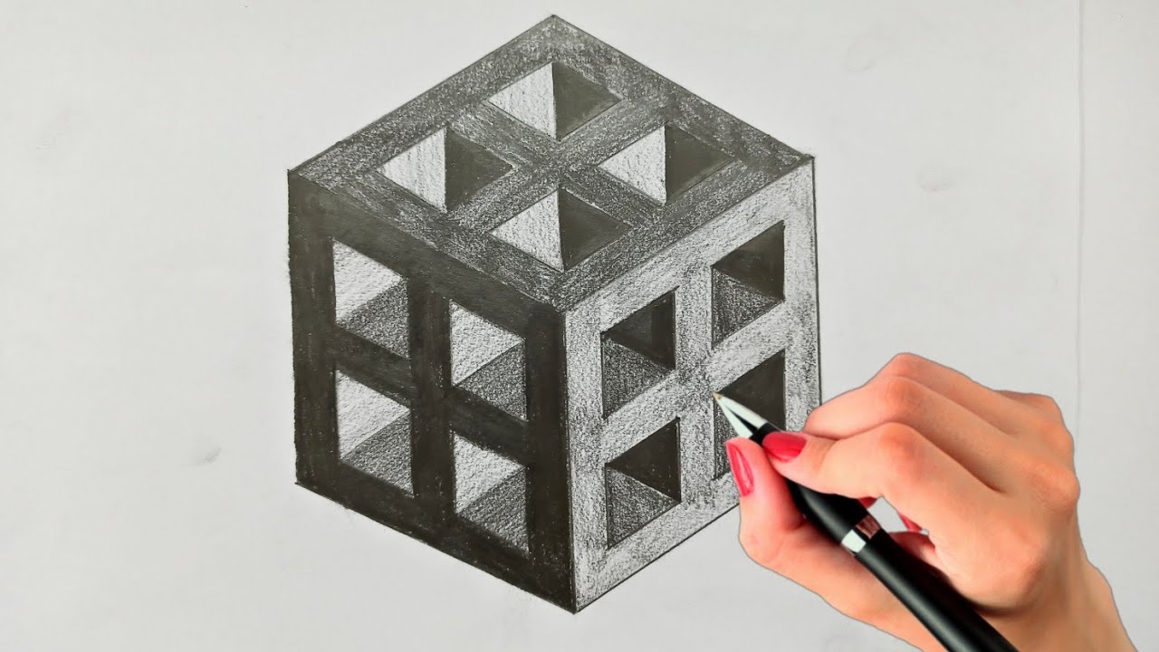 3d-trick-art-on-paper-realistic-cube-3d-drawing-cube-with-pencil-how