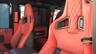 Land Rover Defender bespoke leather interior retrim and Alpine audio install