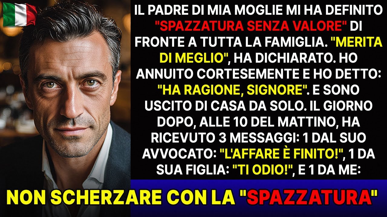 “Sei spazzatura inutile, Stefano. Mia figlia merita di meglio.” Era l’ennesima cena a casa di mio suocero Aldo, tre anni che mi umiliava davanti a tutti. Io, Stefano, 37 anni, gestisco...