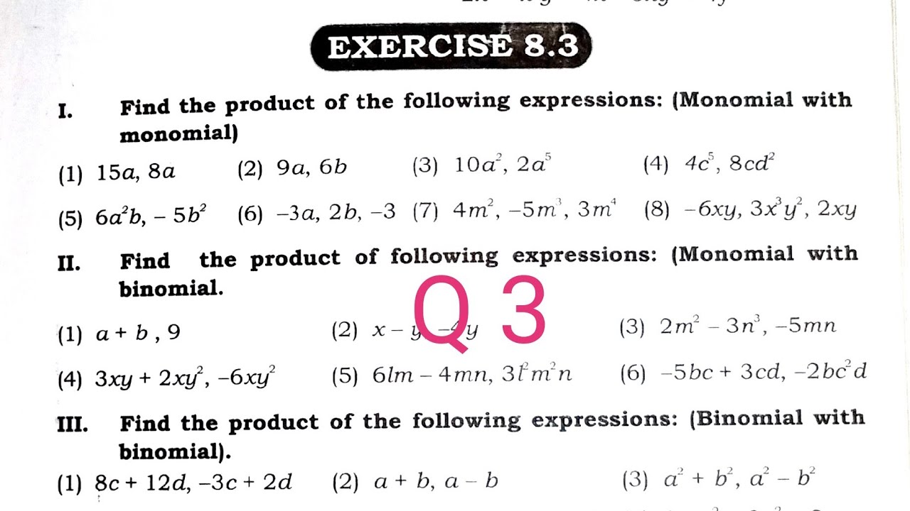 Ex 8.3 Q 3 | Find The Product | Binomial With Binomial |حاصل ضرب| Math class 7 | Sindh Text Book |