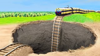 Trains Vs Giant Pit Water Potholes - Train Simulator | BeamNG.Drive