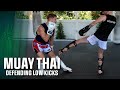 Muay thai training  defending inside low kicks with jordan watson