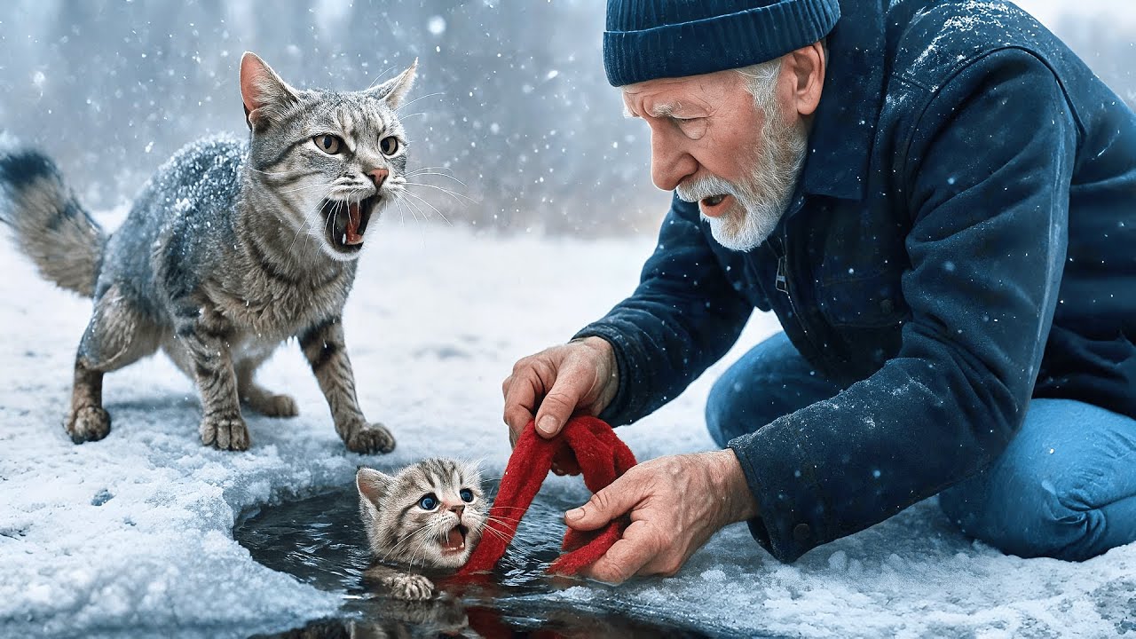 The Old Man Who Jumped Into the Frozen Lake — And What the Mother Cat Did Next Shocked Everyone