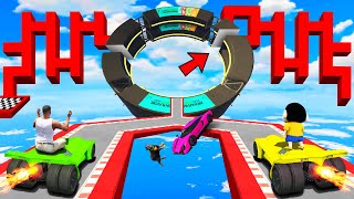 SHINCHAN AND FRANKLIN TRIED THE IMPOSSIBLE ZIGZAG PUZZLE RING RAMP OBSTACLES PARKOUR CHALLENGE GTA 5