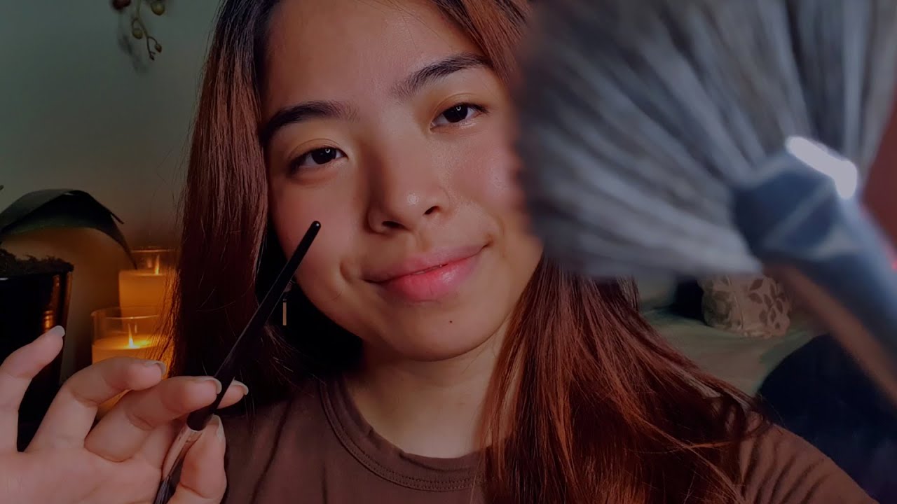 ASMR Tracing Then Brushing Each Part of Your Face 🦋 Fluffy Brush & Fan Brush (Layered Sounds)