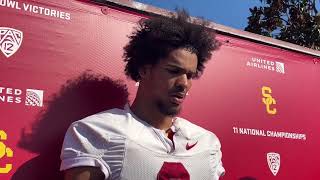 USC LB Eric Gentry speaks to the media after spring practice
