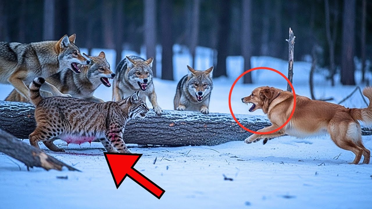 A Pregnant Bobcat Was Cornered By Coyotes – Until A Farm Dog Leapt Into Action To Save Her!