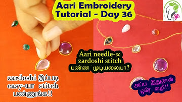 zardosi stitch using aari needle and hand needle / kundan stone outline zardosi work / tips & ideas