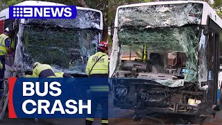 Horror crash as two buses and a car collide in Sydney | 9 News Australia