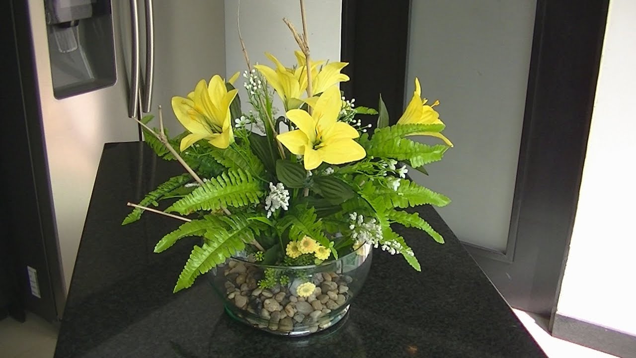 DIY Floral Arrangement with Yellow Lilies - YouTube