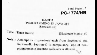 JAVA || PROGRAMMING IN JAVA || QUESTION PAPER