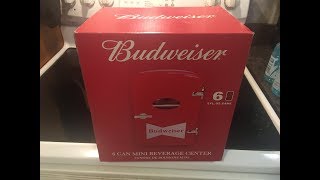 Walmart clearance unboxing Budweiser Portable 6-can Mini Fridge MIS135BUD Red