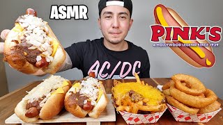 ASMR Pink's Hot Dog + Chilli Cheese Dogs + Chilli Cheese Fries + Onion Rings | Real Eating Sounds