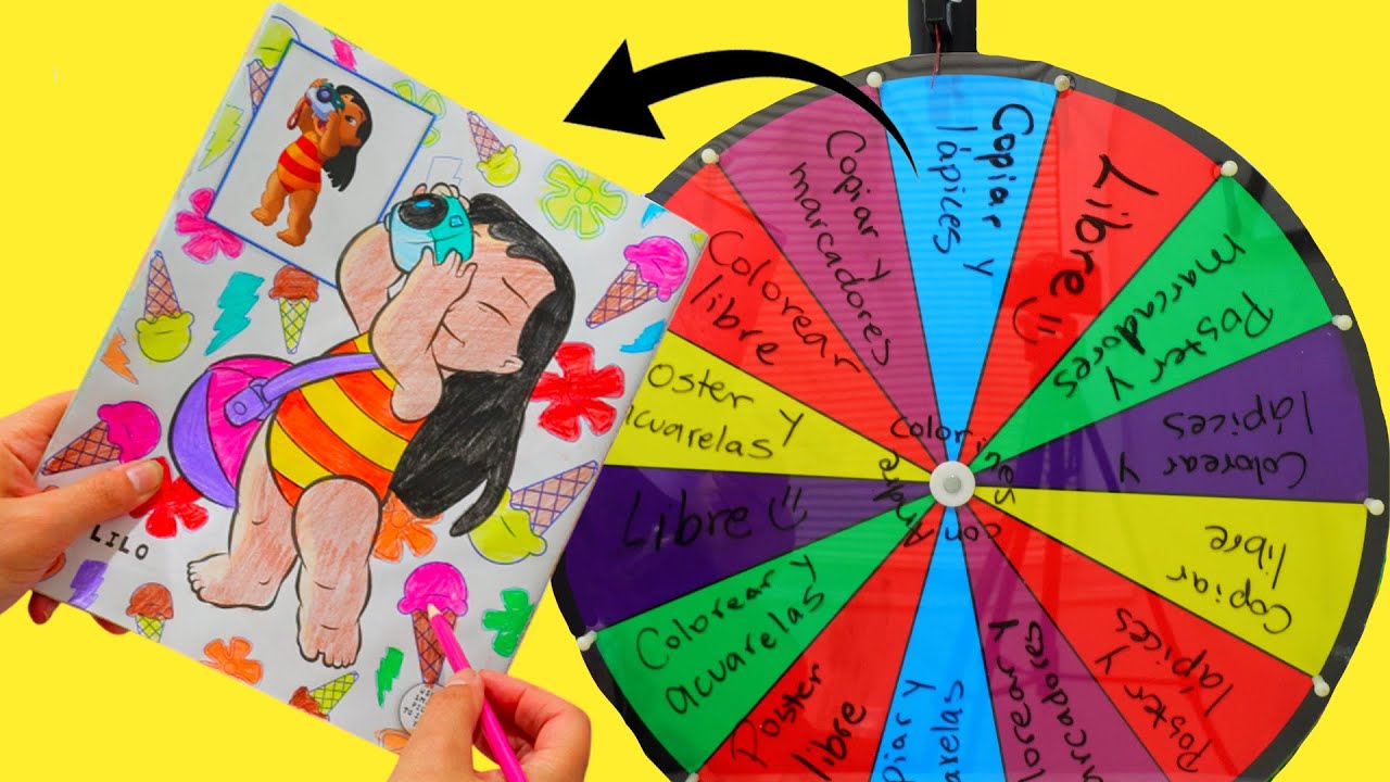 La ruleta de colores indica cómo coloreamos a Lilo y a Stitch