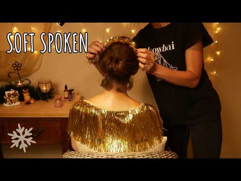 Christmas Wishes Soft spoken ASMR - back tracing, tinsel play and hair brushing