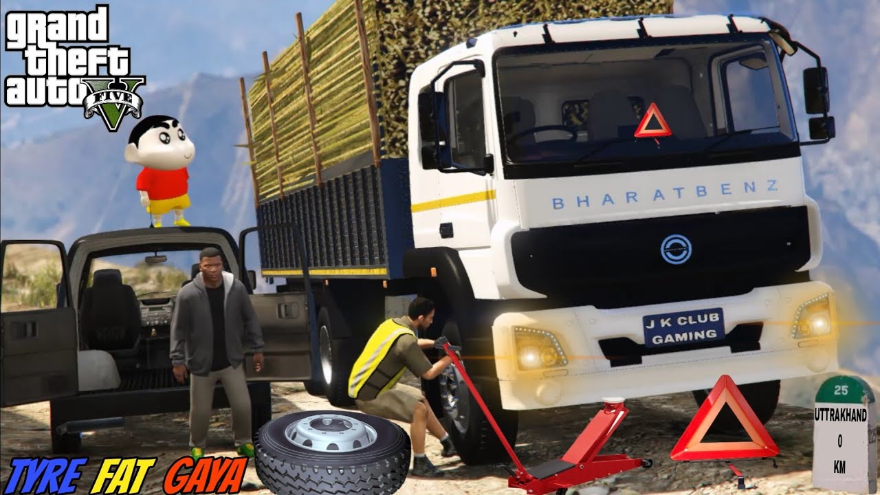 GTA 5 : FRANKLIN AND SHINCHAN DRIVING BHARAT BENZ TRUCK IN GTA 5 || INDIAN TRUCK IN GTA 5