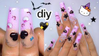 DIY Spooky Hello Kitty Acrylic Nails PINK GLITTER FRENCH TIPS | Femi Beauty Method