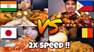 Mukbangers From Different Countries  🇮🇳🇵🇭🇯🇵🇨🇦🇧🇪 2x speed !! Fast Motion Eating #food #asmr #mukbang