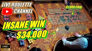 LIVE ROULETTE |  INSANE WIN 34.000 In Las Vegas Casino  $1.000 Chips Inside ✅ 20240402