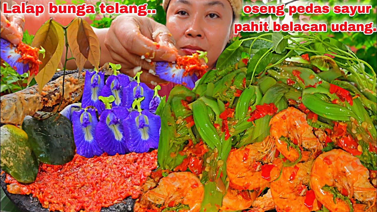 COBA LALAP BUNGA TELANG , JENGKOL DAUN 😂‼️OSENG PEDAS SAYUR PAHIT BELACAN UDANG ,SAMBEL ULEK🤤