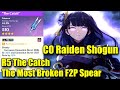 C0 Raiden Shogun with R5 The Catch Showcase. The best F2P Weapon feat C6 Kujou Sara