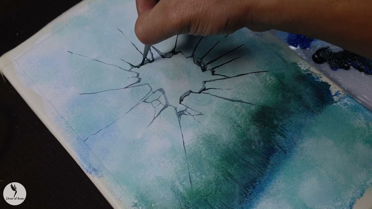 Beauty in the Broken /Acrylic Painting of Water Drops on Shattered Glass / For Beginners #64