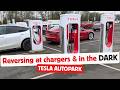 Using Tesla AUTOPARK between vulnerable Supercharger stalls & also at NIGHT!