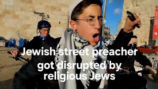 Religious Jews disrupted the Jewish street preacher with loud music. #jerusalem #israel #goapel #God